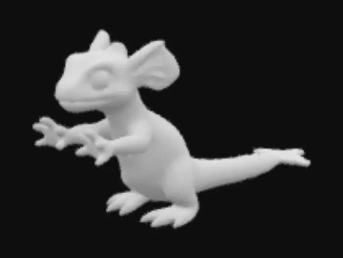3D model for 

Un dragoncito de cuerpo regordete y compacto, cubierto de escamas suaves y brillantes de un color melocotón pálido, que parecen casi aterciopeladas al tacto. Sus ojos son grandes y expresivos, de un azul inocente, enmarcados por pequeñas protuberancias que sugieren cuernos diminutos. Sus alas son membranas translúcidas, finas como papel, de un rosa delicado.

