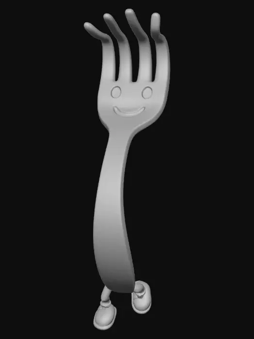 3D model for A dancing happy golden fork, blank background