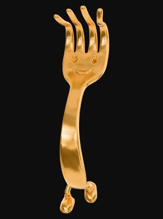 3D model for A dancing happy golden fork, blank background