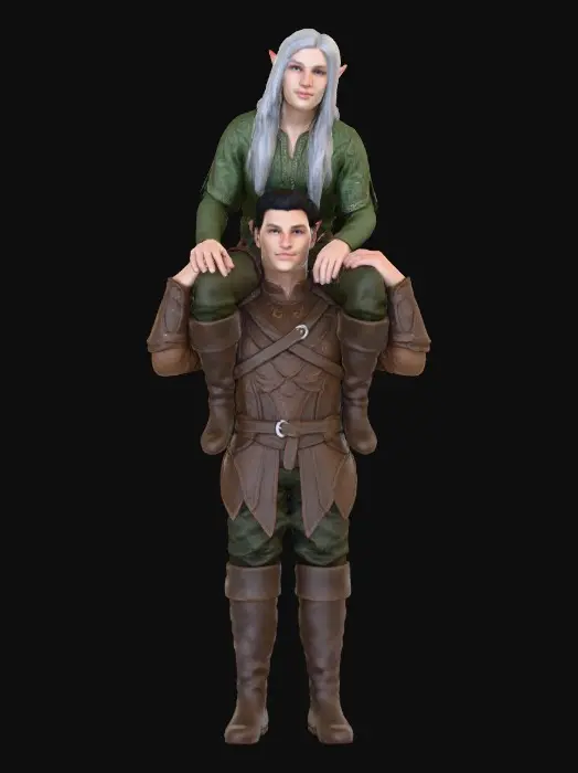 3D model for An elf sat on another elf blank background