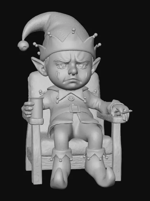 3D model for A sad angry looking cheistmas elf with a glass of whiskey and a cigarette