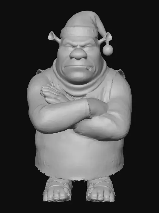 3D model for christmas themes shrek looking grumpy with a cigarette in his mouth