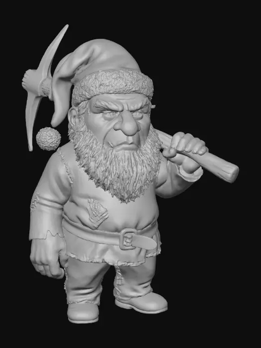 3D model for a mining dwarf, grumpy, dirty and angry, christmas hat on, cartoon realisic blank background