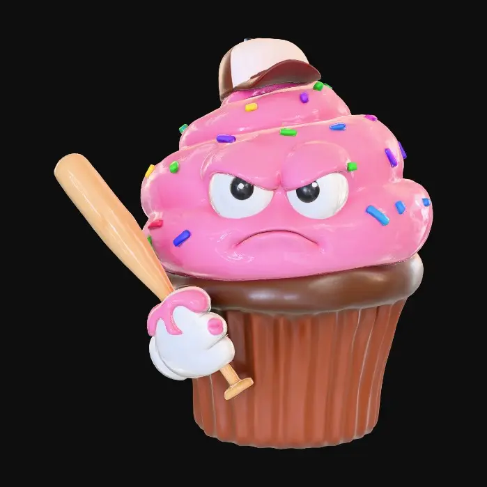 3D model for A angry cupcake holding a baseball bat