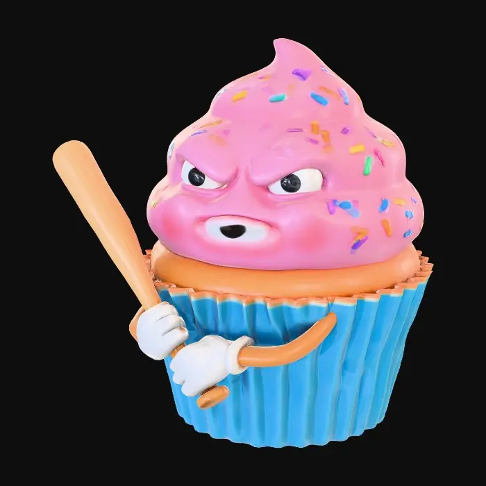 3D model for A angry cupcake holding a baseball bat