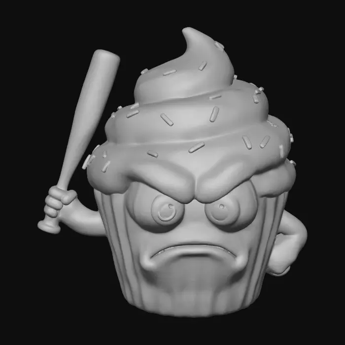 3D model for A angry cupcake holding a baseball bat