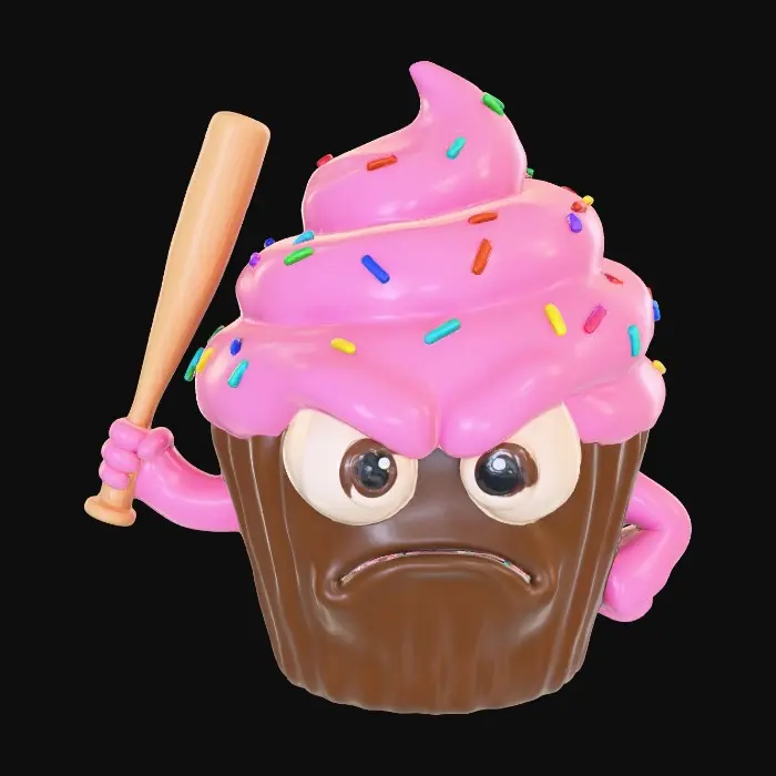 3D model for A angry cupcake holding a baseball bat