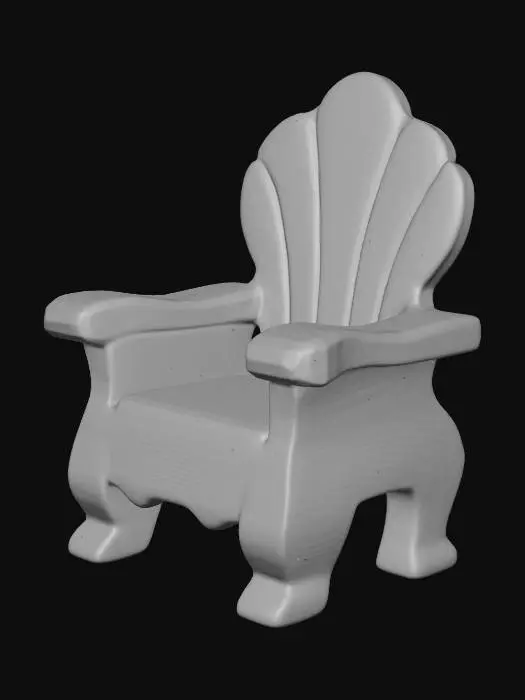 3D model for 一把设计款很强的木头单椅，用上一点亚克力的透明材质，紫色的亚克力，结合木头有森林中奇幻世界的感觉，要神奇吸引人又觉得有点危险自己不配的感觉的一把椅子，木头用深色的木系。