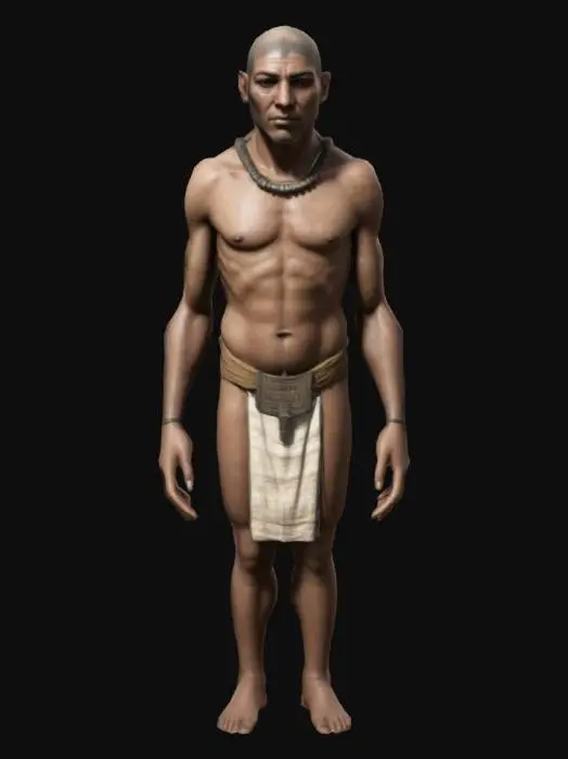 3D model for old egypt slave , Game Assets, Highly Detailed, Ultra Realistic, Symmetrical Body, A-pose, Full Body, ARMS AWAY FROM THE BODY , 180 cm tall, bold , detailed face , no hair , no fur , LOL , game , no gun , no gun holder , no belt , no coat   , skin only  ,no face hair , no face fur