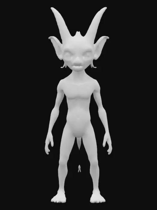 3D model for 
 Dwarf horned Skinny creature, Game Assets, Highly Detailed, Ultra Realistic, Symmetrical Body, A-pose, Full Body, ARMS AWAY FROM THE BODY , detailed face , no hair , no fur , game , no gun , no gun holder , no belt , no coat   ,  