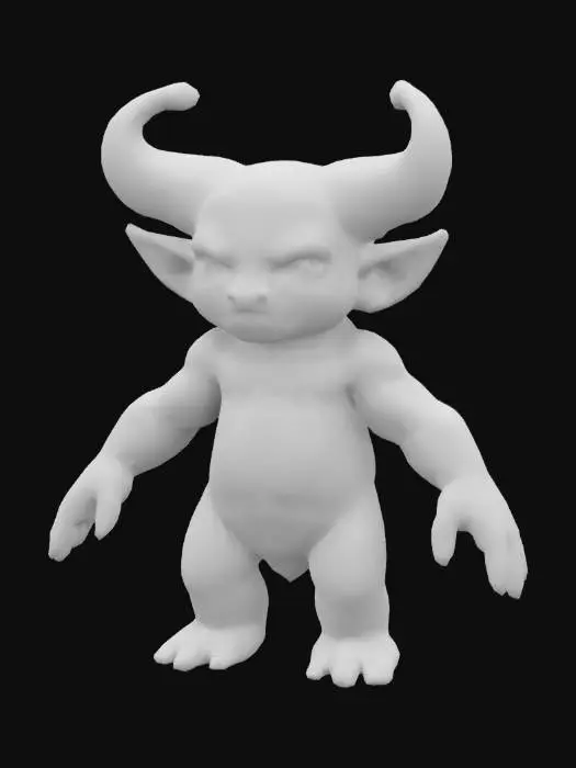 3D model for 
 Dwarf horned Skinny creature, Game Assets, Highly Detailed, Ultra Realistic, Symmetrical Body, A-pose, Full Body, ARMS AWAY FROM THE BODY , detailed face , no hair , no fur , game , no gun , no gun holder , no belt , no coat   ,  