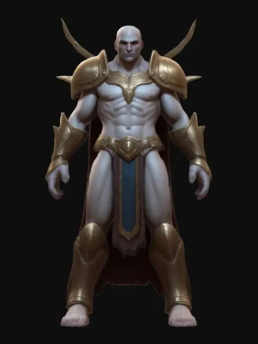 3D model for Pantheon league of legends
, Game Assets, Highly Detailed, Ultra Realistic, Symmetrical Body, A-pose, Full Body, ARMS AWAY FROM THE BODY , detailed face , no hair , no fur , game , no gun , no gun holder , no belt , no coat   ,  