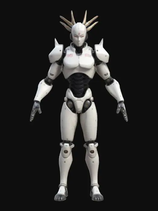 3D model for Shinobi shozoku robotic   , Game Assets, Highly Detailed, Ultra Realistic, Symmetrical Body, A-pose, Full Body, ARMS AWAY FROM THE BODY , detailed face , no hair , no fur , game , no gun , no gun holder , no belt , no coat   ,  