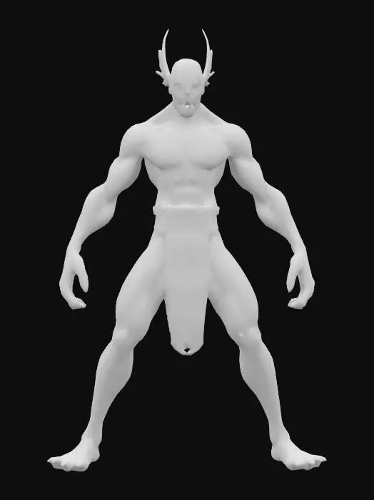 3D model for Shinobi creature   , Game Assets, Highly Detailed, Ultra Realistic, Symmetrical Body, A-pose, Full Body, ARMS AWAY FROM THE BODY , detailed face , no hair , no fur , game , no gun , no gun holder , no belt , no coat   ,  