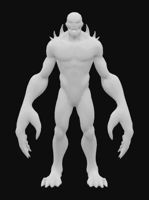 3D model for Long claw apocalypitic creature with no eyes , Game Assets, Highly Detailed, Ultra Realistic, Body, A-pose, Full Body, ARMS AWAY FROM THE BODY , detailed face , no hair , no fur , game , no gun , no gun holder , no belt , no coat   ,  