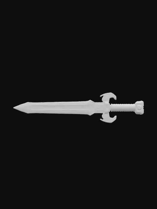 3D model for Ultra-detailed 3D game asset of a massive, wide longsword inspired by Berserk's Dragonslayer, combined with Hextech aesthetics from Arcane. The blade is thick, heavy,rectangular with a rough, glowing Hextech runes etched along its surface. The hilt is sleek and mechanical, with glowing blue Hextech crystals embedded in the pommel. design is a fusion of brutal, oversized medieval weaponry and intricate, magical steampunk technology. Highly detailed, 4K textures, game-ready, ,#ChronoForgeWeapon#