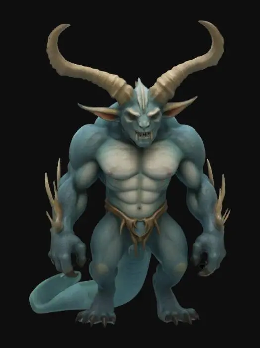 3D model for Create a detailed 3D model of a mythical oceanic creature with two prominent, curved horns on its head. The creature should have a muscular, imposing physique, with the horns extending outward and slightly upward. The texture of the horns should resemble polished bone or stone, and the creature's skin should have a rough, scaled surface. Its facial features should be fierce, with sharp eyes and defined, strong jawlines. This creature embodies a powerful and intimidating presence., #ocean# , game asset , Scorn
Survival game, Scorn
