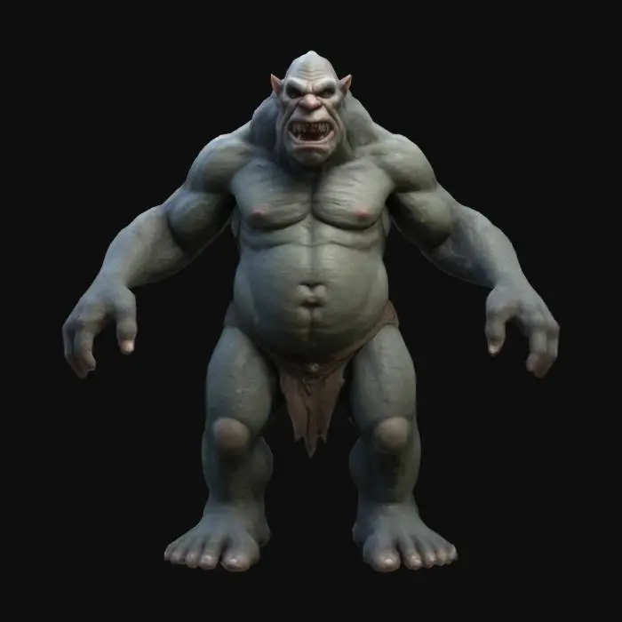 3D model for 
giant troll creature, Game Assets, Highly Detailed, Ultra Realistic, Symmetrical Body, A-pose, Full Body, ARMS AWAY FROM THE BODY , detailed face , no hair , no fur , game , no gun , no gun holder , no belt , no coat   ,  