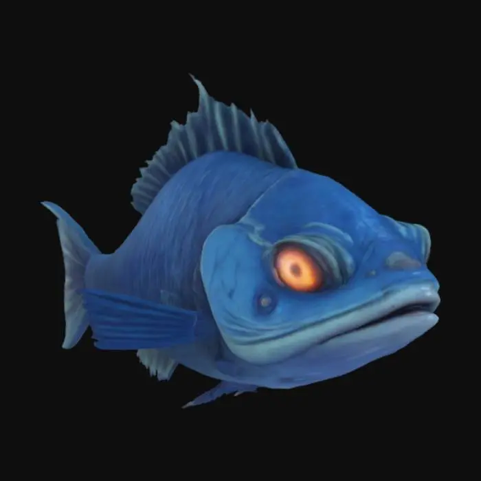 3D model for fish , Scorn Survival game , scorn , game asset , glow eyes , blue skin , no fur, #ocean#, 
