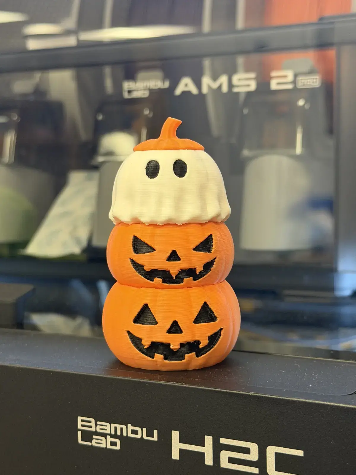 Pumpkin & Ghost Decor Stack 3D print file — real print photo by Lyn Davies