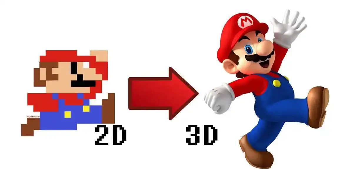 Perbandingan berdampingan antara sprite 2D vs model 3D di Super Mario Bros untuk game 2d vs 3d