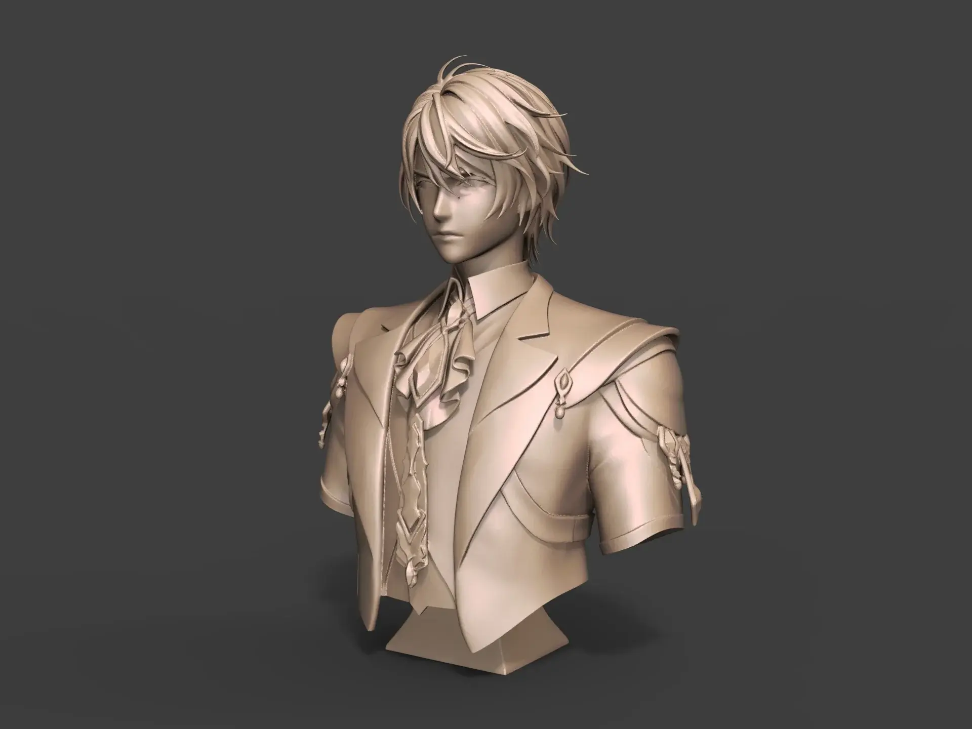 Meshy-generated character bust with detailed costume elements ready for production refinement