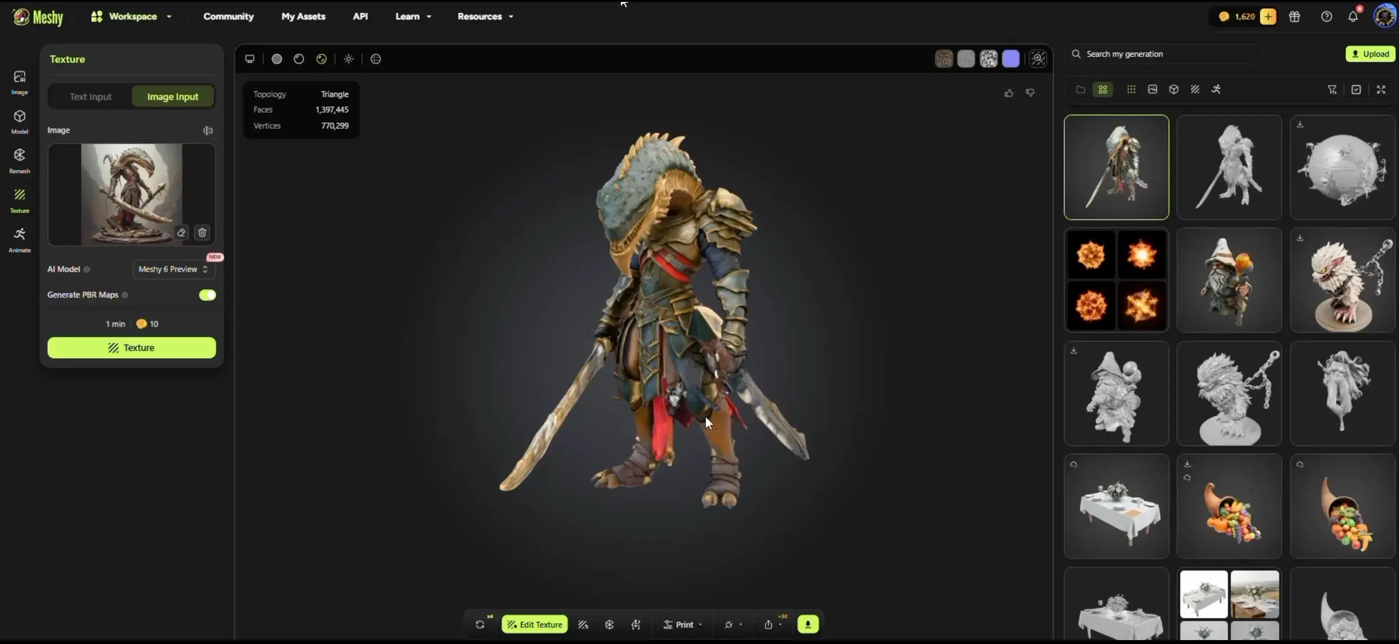 meshy-ai-3d-model-dragonblade-sentinel-texturing