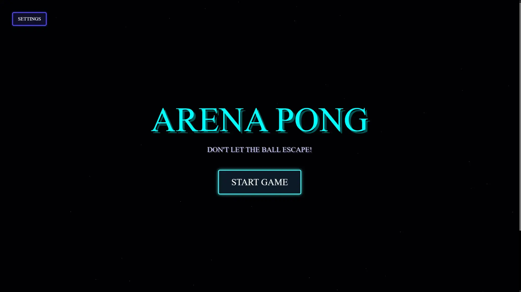 Main menu screen of Arena Pong