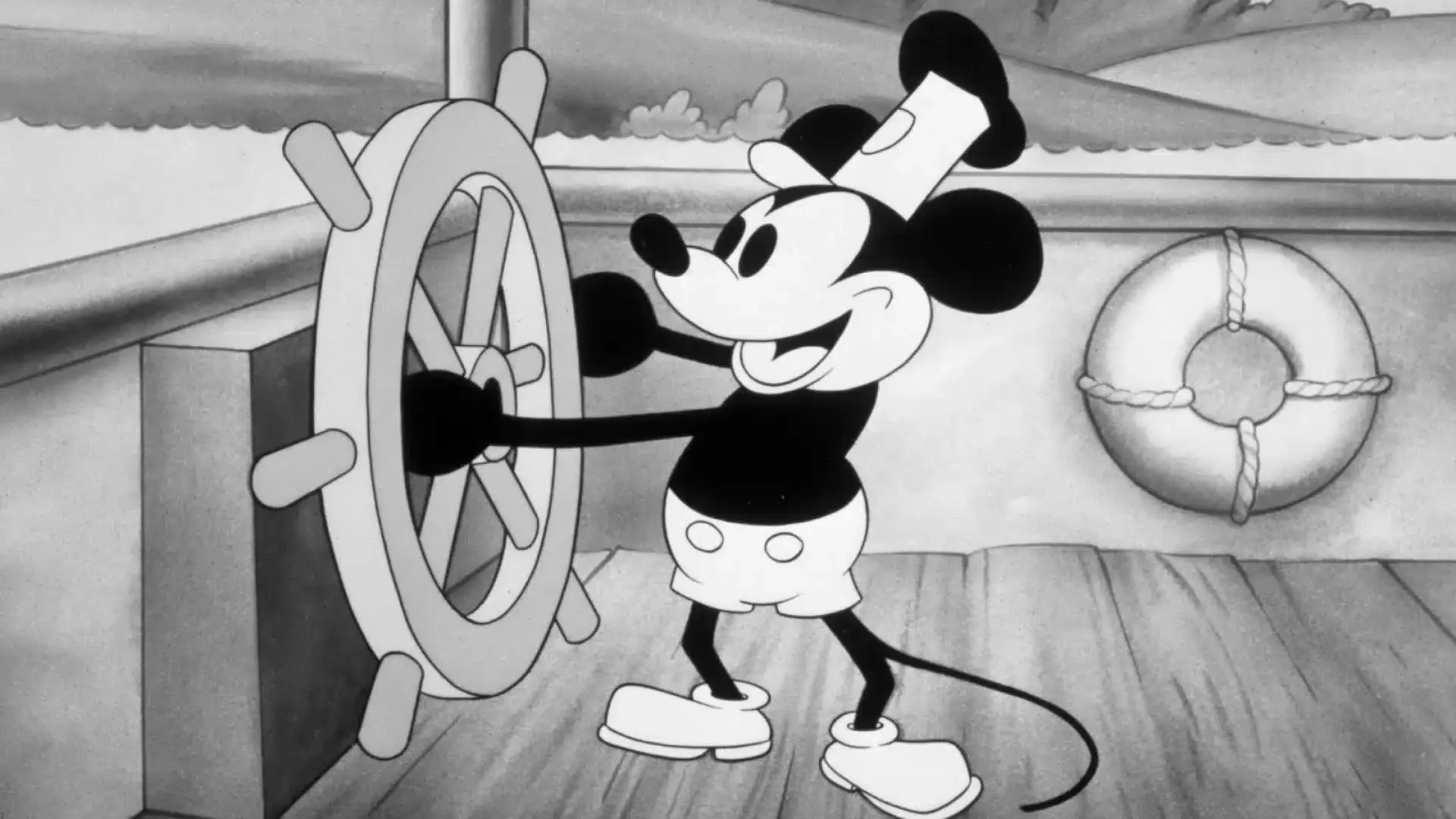 Steamboat Willie, an early example of 2D animation, showcasing traditional frame-by-frame animation production.