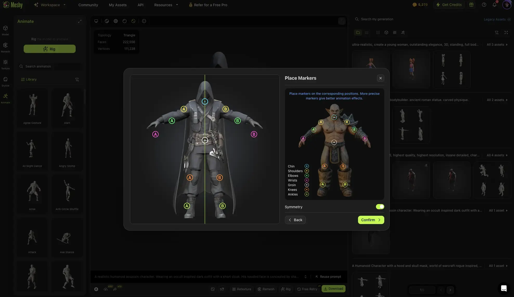 Rigging a 3D character for animation production