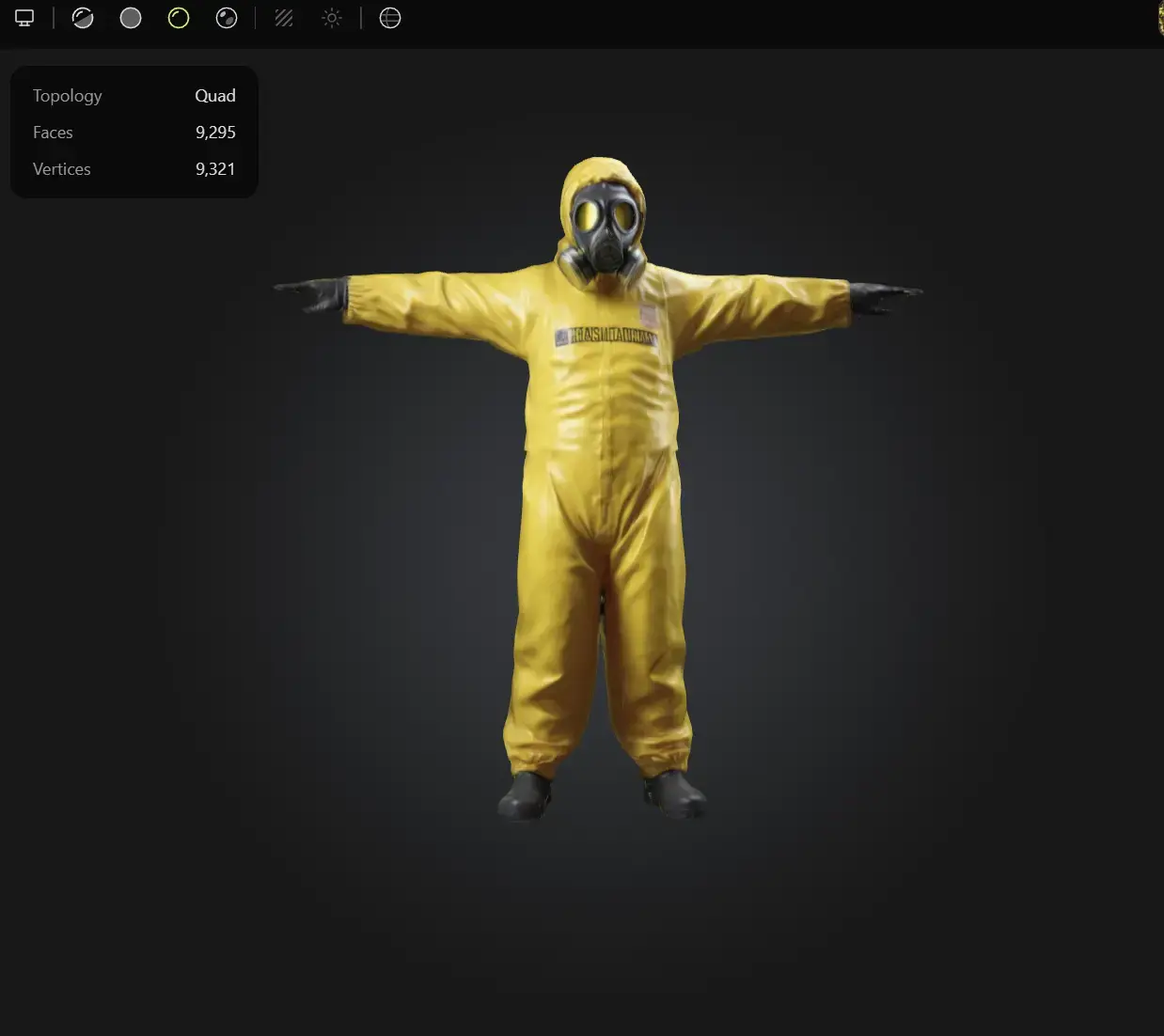 Meshy tarafından oluşturulan tehlikeli madde giysisi oyuncu modeli