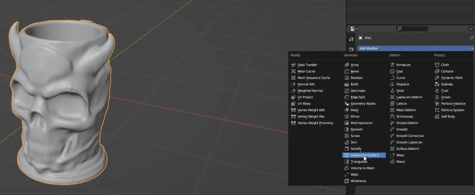 Add subdivision and displacement in Blender