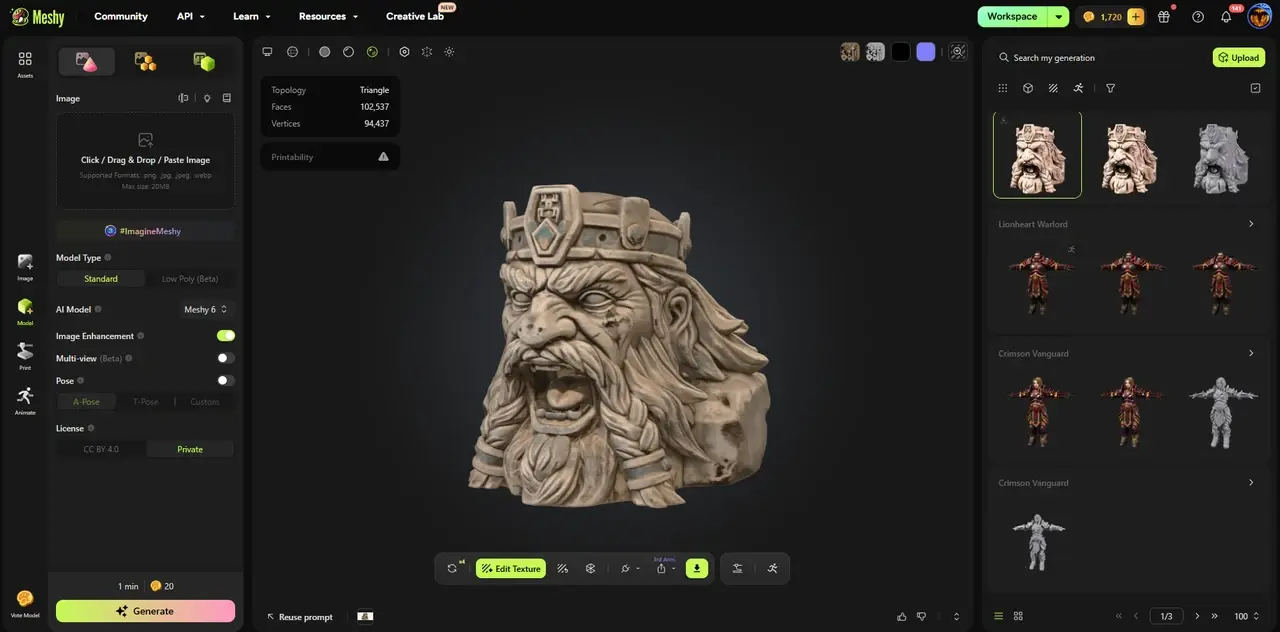 Zwergenkönig-Büste 3D-Modell im Meshy AI 3D-Generator