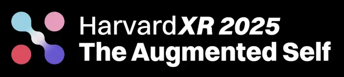 Banner Harvard XR 2025 yang berbunyi “The Augmented Self” dengan bentuk abstrak berwarna-warni