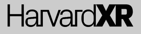 Logo Harvard XR dengan teks hitam tebal pada latar belakang kelabu