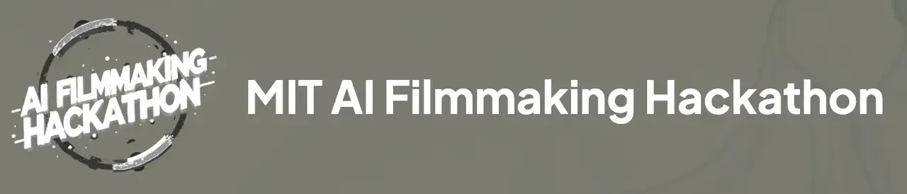 Logo MIT AI Filmmaking Hackathon dengan motif gulungan filem bulat dan teks putih pada latar belakang gelap