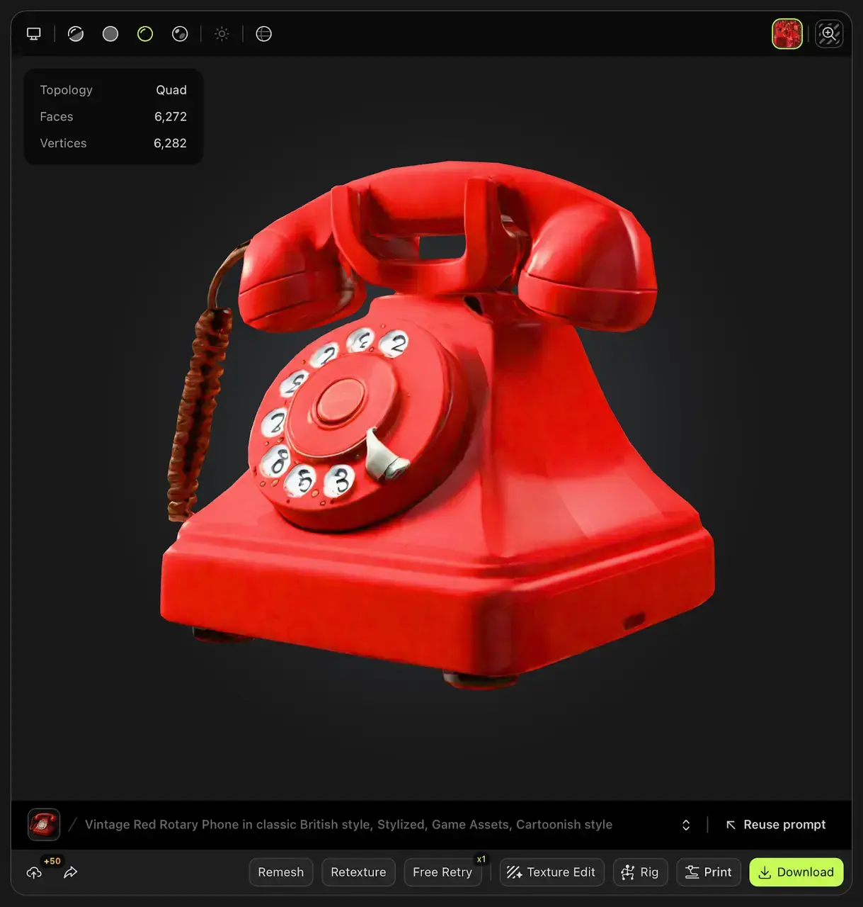 meshy-ai-3d-model-vintage-red-rotary-phone