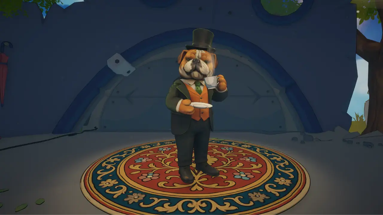 meshy-ai-3d-scene-bulldog-drinking-tea