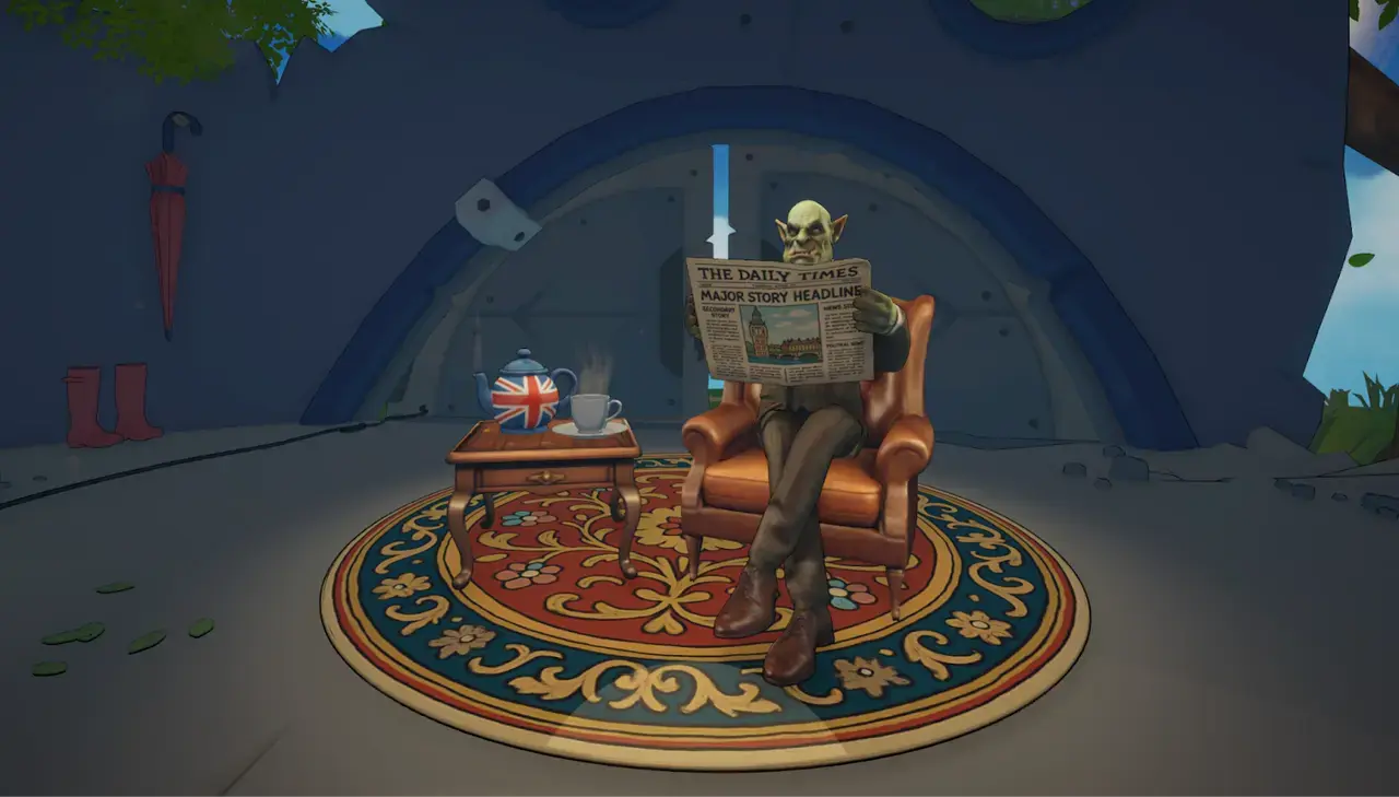 meshy-ai-3d-scene-orc-reading-newspaper