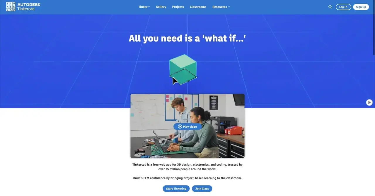 Interface do utilizador do Tinkercad