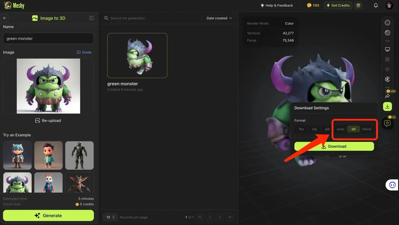 Downloading generated 3D model in STL format