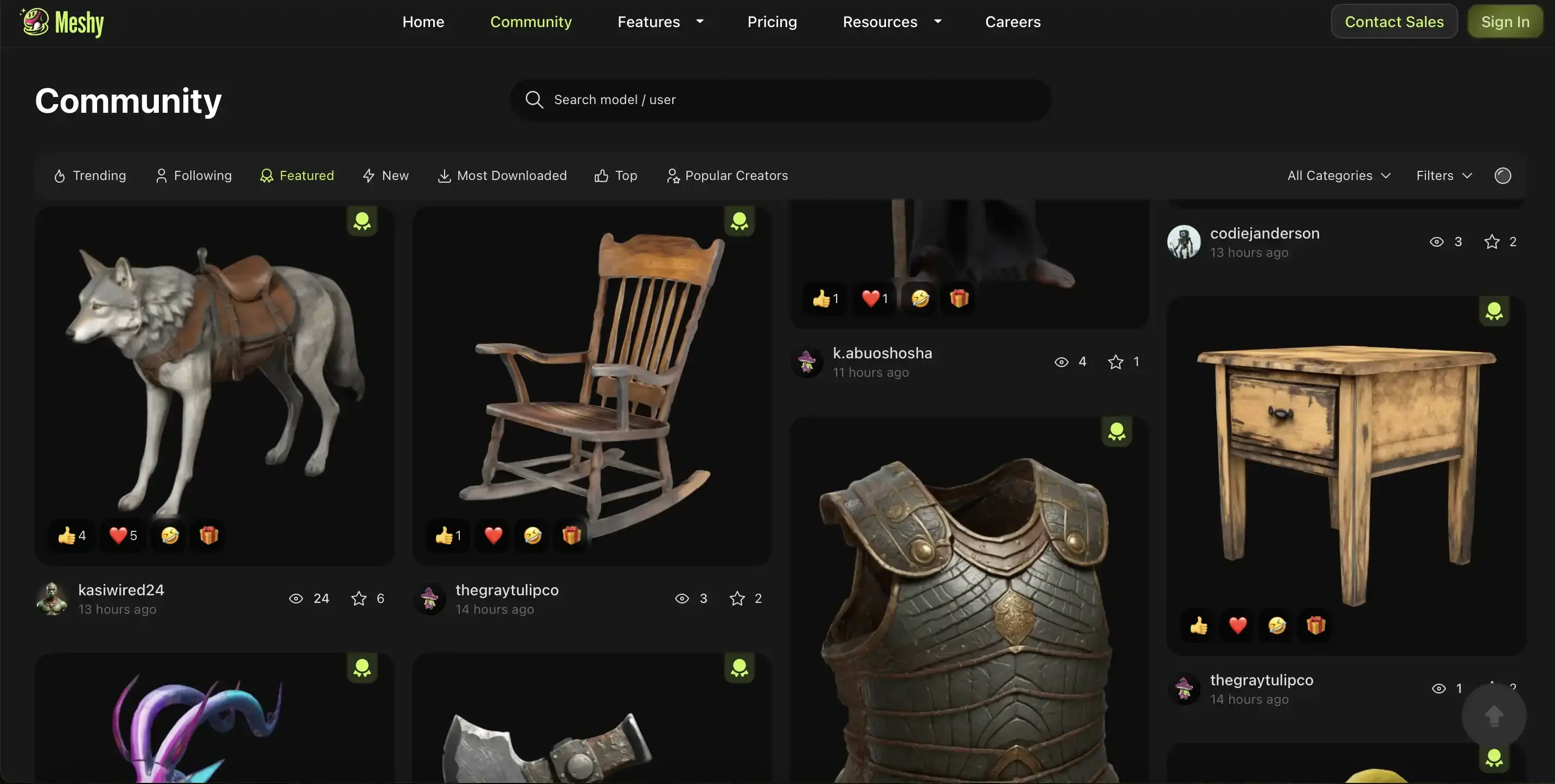 Meshy'nin yaratıcı 3D modeller kütüphanesi