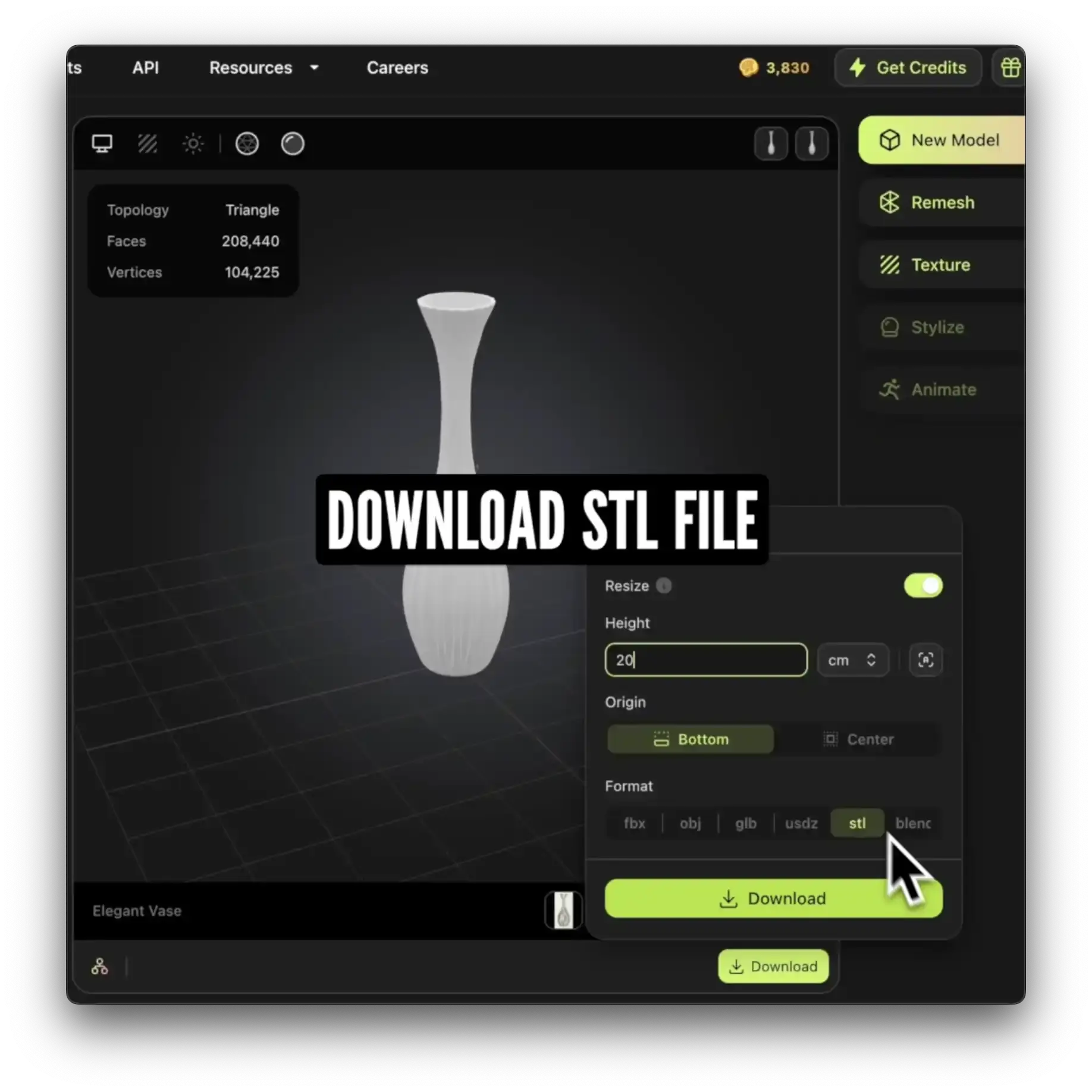 vazo modelinin stl dosyasını indirme