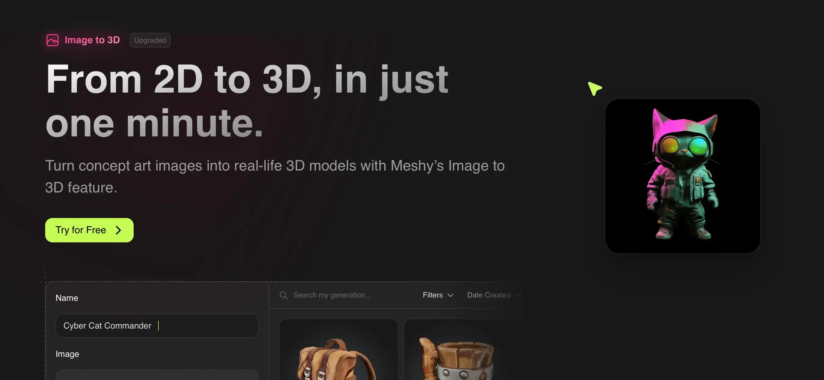 Fitur Meshy image to 3D