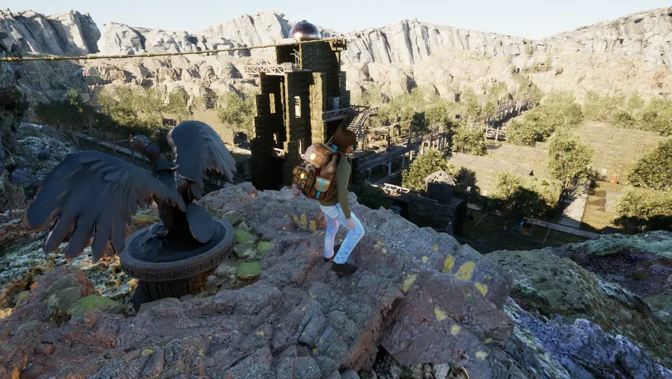 The player gazes out over the ruins and green valley of Treasures of the Cajón