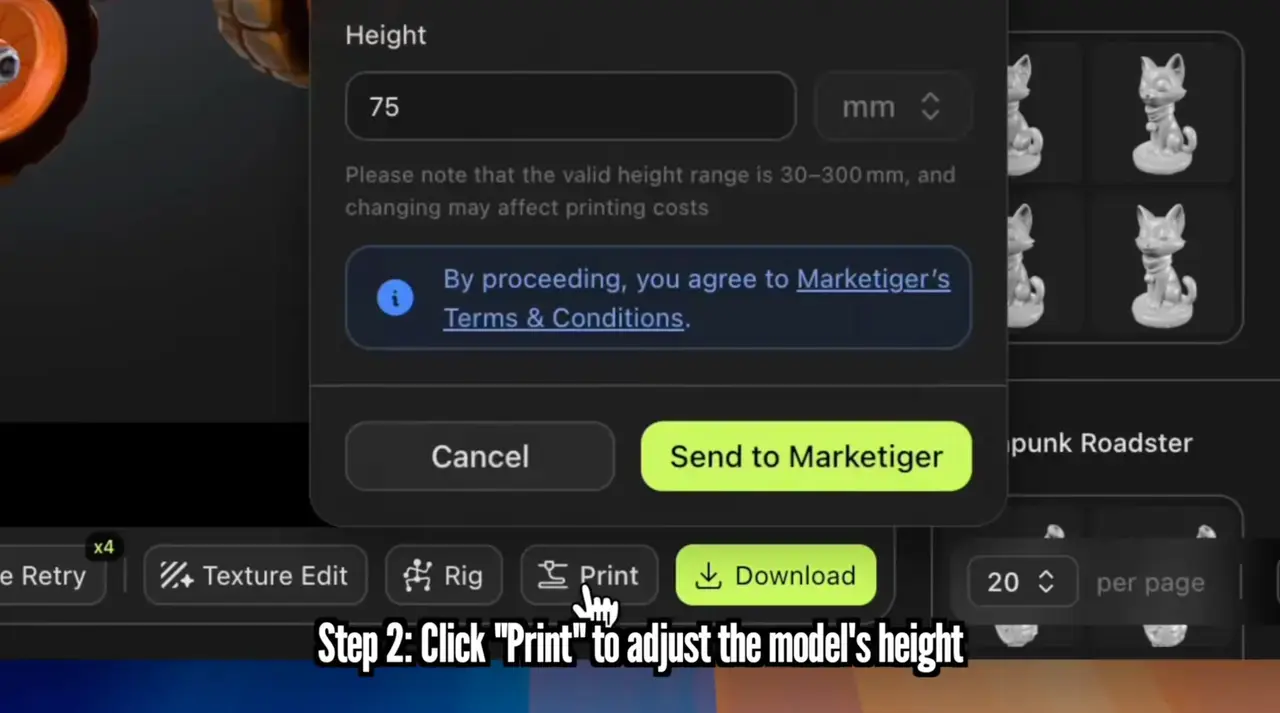 Step 2 Click 'Print' to adjust the model height