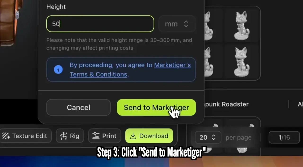 Step 3 Click 'Send to marketiger'