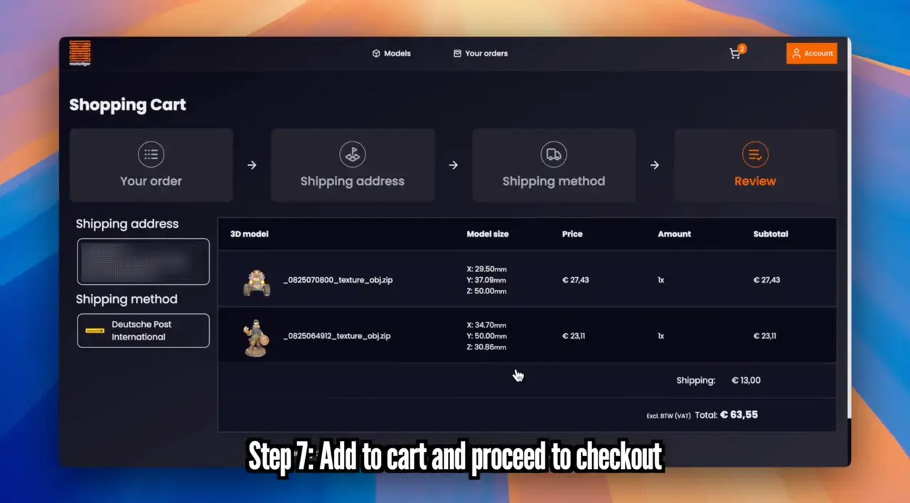 Step 7 Add to cart and proceed to checkout