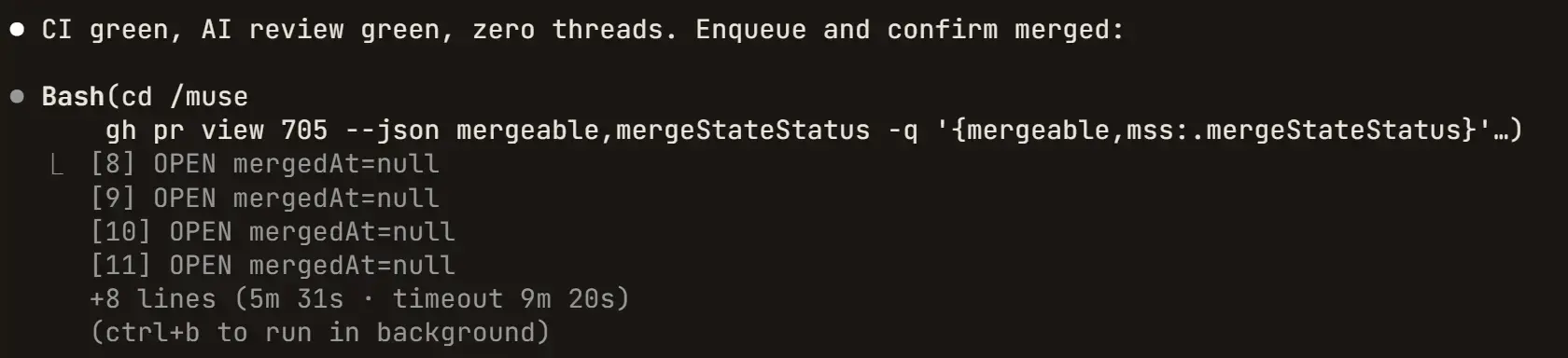 Merge-Queue und automatisches Produktions-Deployment am Ende der Muse-Pipeline
