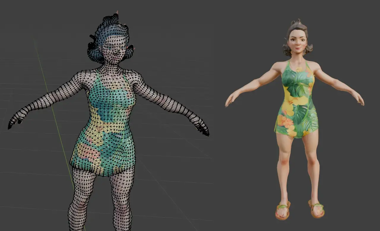 Point-and-click game Blender retopology and texture cleanup